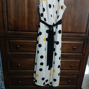 Cato Black, White, and Yellow Polka Dot Midi Dress